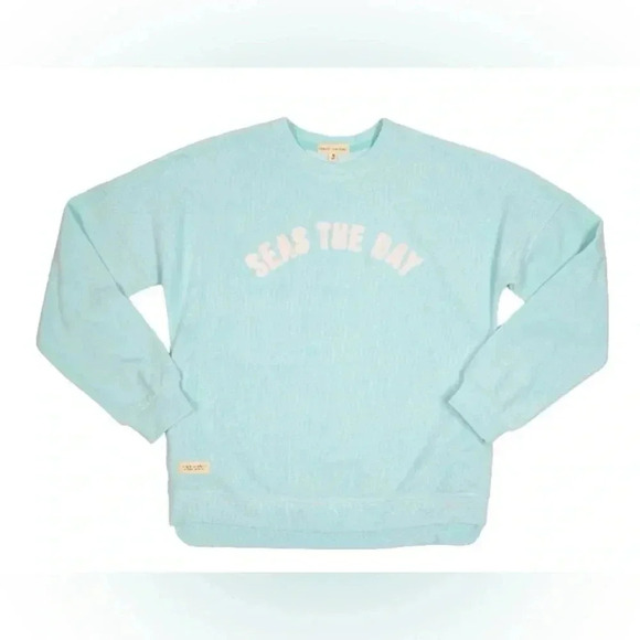 Women’s Simply Southern Seas Terry Crew Long Sleeve Shirt Size Large Blue EUC - Picture 1 of 7